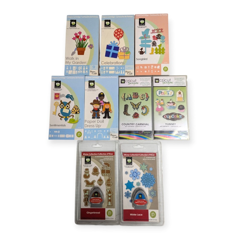 Cricut Cartridge Lot of 9 Walk In My Garden Songbird Paper Doll Imagine More